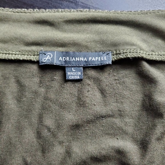 Adrianna Papell Army Green 3/4 Sleeve Shark Bite V-Neck Embroidered Tunic L - Picture 3 of 7